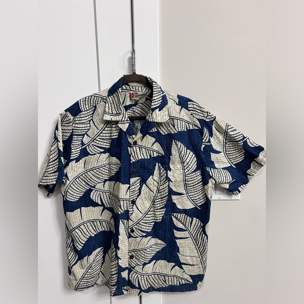 Hilo Hattie Men's Hawaiian Button Down Shirt XL Blue Green